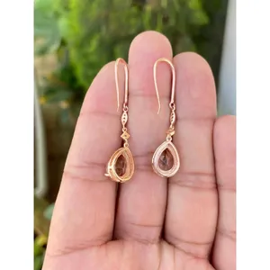 Boucles d'oreilles pendantes en argent 925 plaqué or, forme goutte d'eau, avec morganite, rubis, diamant et perle, pour mariage - Product Image 4