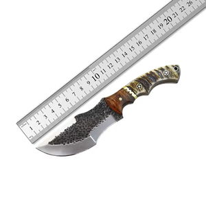 Cuchillo de caza Bowie hecho a mano con acero de Damasco personalizado, mango marrón y negro, 10 pulgadas de largo total, para supervivencia, PRESTIGE BLADES - Product Image 2