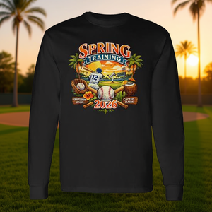 T-shirt de baseball vintage à manches longues, collection Printemps 2026, style promotionnel inspiré des coucher de soleil et du baseball - Product Image 3