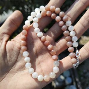 Collar de Piedras de Luna, Collar de Cuentas Redondas Facetadas Brillantes de 4-6 mm, Collar de Plata con Piedras Preciosas de Arcoíris de Fuego Azul - Product Image 2