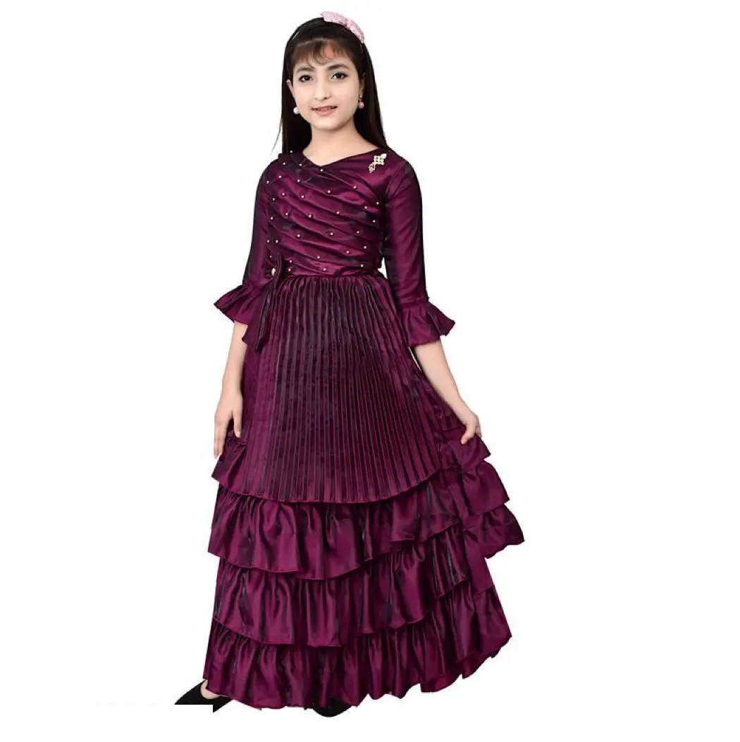 Vestido de baile elegante infantil até o chão, vestido de festa com desenho de lantejoulas, do exportador indiano