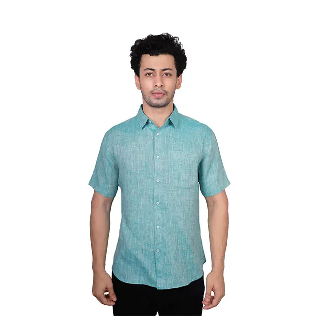 High Quality Casual 100% Cotton Work wear Spread Collar Button Up Cotton Short Sleeve Shirt for Men...