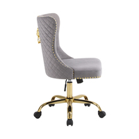 Fauteuil de Direction Pivotant Luxueux en Velours Gris Traditionnel avec Base Dorée et Dossier Tête de Lion pour Bureau à Domicile et Salle à Manger d'Hôtel