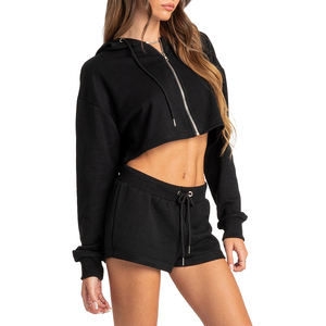High Quality Women's Hoodie Customizable Full Zip up Crop Top <b>Long</b> Sleeves Women's Hooded <b>Sweatshirt</b> - Product Image 2