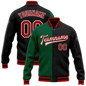 Direct Industry Wholesale Casual Winter Custom <b>Black</b> <b>Red</b>-Kelly Green Bomber Full-Snap <b>Varsity</b> Letterman Split Fashion <b>Jacket</b> - Product Image 1