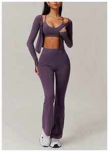 Teint en plaine nouveauté dernière conception femmes Yoga ensemble meilleur prix bas quantité minimale de commande couleur unie femmes Yoga ensemble à vendre - Product Image 4