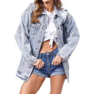 Chaqueta vaquera de manga larga para mujer personalizada 2024 con diseño desgastado, ropa informal rellena de algodón para exteriores para otoño, disponible OEM - Product Image 1