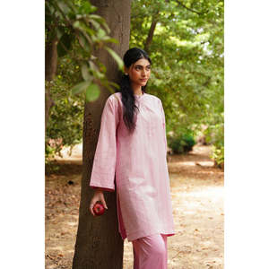 Ensemble femme orné de Lurex rose, chemise en coton modal, pantalon, haut long tissé à manches trois-quarts pailleté, pantalon court, coupe ample - Product Image 5