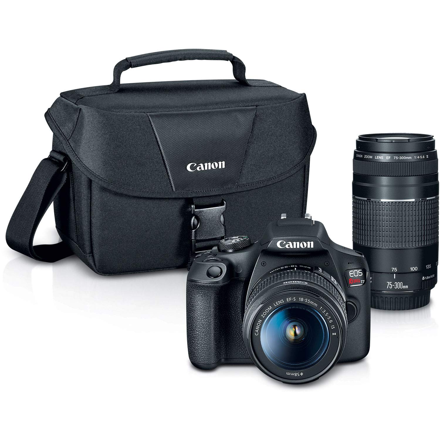 Черная DSLR-камера Rebel T7 с 2 объективами, EF18-55mm и EF 75-300 мм, отличная цифровая камера