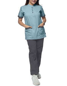 Ensemble d'uniformes d'hôpital unisexes d'été de haute qualité, combinaison en tissu jersey polyester élasthanne à manches courtes - Product Image 1