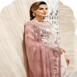 Women's Indian <b>Pakistani</b> Embroidery Work Three Piece Saari Suit Heavy Embroidered Salwar Kameez <b>Dress</b> for Party on <b>Eid</b> Sale - Product Image 1