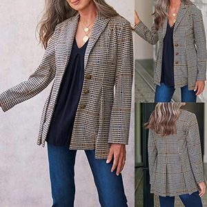 Blazer vintage pour femmes, blazer à carreaux simple boutonnage pour femmes, blazer ample à carreaux pour le bureau, à manches longues, veste pour femmes, 2024 - Product Image 5