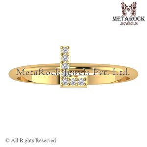 แข็ง 14 พันสีเหลืองทอง L เริ่มต้นแหวนปูเครื่องประดับเพชร Handmade A ถึง Z ตัวอักษรที่เรียบง่ายแหวนทองเครื่องประดับเพชร L แหวน - Product Image 4