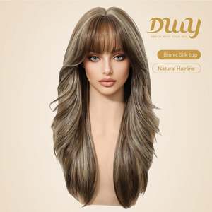 Précommande Perruque Synthétique Kimi C-DWY 22 Pouces Longue Ondulée Brun Clair Sans Colle, Dessus en Soie Bionique, Dentelle Transparente, Nouvelle Technologie! - Product Image 2