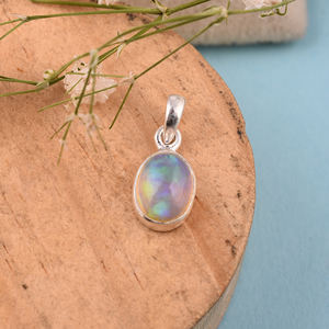 อัญมณีรูปไข่โอปอลธรรมชาติจี้เงินแท้ 925 - Product Image 3