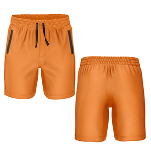 Pantalones cortos de poliéster tejido de color azul liso para hombre con cordón en la cintura y bolsillos, de secado rápido, ajuste casual, tiro medio - Product Image 4