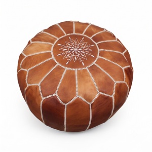 Wholesale Handcrafted Tan Brown Moroccan Leather Pouf Unstuffed Embroidered Round Floor Ottoman Footstool Cover multiple colors - Product Image 1
