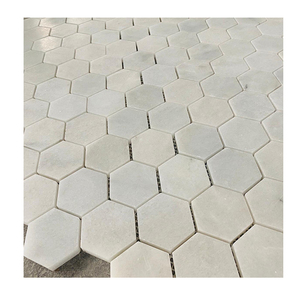 Carrelage en marbre hexagonal blanc, surface polie, design minimaliste, carrelage de sol imperméable pour salle de bain, carrelage en pierre de calcite - Product Image 1