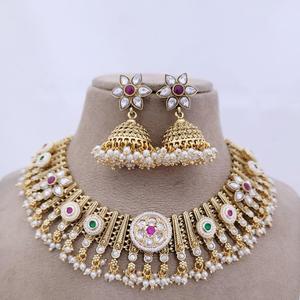 Conjunto de collar de diseño de alta calidad con aspecto de piedra, conjunto de Collar chapado en oro con pendientes para colección de ropa de boda para mujer - Product Image 1