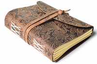 Venta al por mayor, cuaderno personalizado en blanco hecho a mano, Vintage, para viajeros, con Funda de cuero genuino para escribir, diario con papeles de borde Deckle