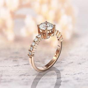 Elegante Anillo de Compromiso de Moissanita de 1 Quilate, Anillo de Boda Solitario de Oro Blanco de 14K con Corte Redondo para Mujer, Venta al por Mayor - Product Image 1
