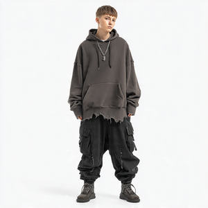 เสื้อฮู้ดดี้โอเวอร์ไซส์ผ้าฟลีซย้อมสีพื้น ปักลาย ลุคดิสเทรส ทรงหลวม ไหล่ตก น้ำหนัก 450GSM สำหรับผู้ชาย ฤดูหนาว - Product Image 2