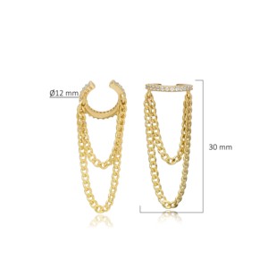 Chain Design CZ Stone Shape <b>Cartilage</b> Earrings Turkish Wholesale 925 Sterling Silver Jewelry - Product Image 6