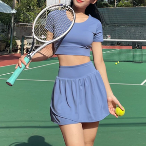 Vêtements de sport de tennis pour femmes - Jupe de tennis plissée taille haute avec haut court à manches courtes, ensembles de jupes de golf pour l'entraînement - Product Image 5