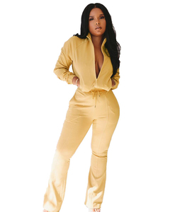 Chaude Sexy dame 2 pièces survêtement fermeture éclair cloche bas solide survêtement hiver grande taille automne femmes vêtements deux pièces ensemble 2025 - Product Image 2