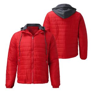 Chaqueta acolchada recubierta de alta calidad para hombre, cuello levantado, manga larga, cremallera frontal, ropa informal roja con dos bolsillos delanteros, cremallera - Product Image 3