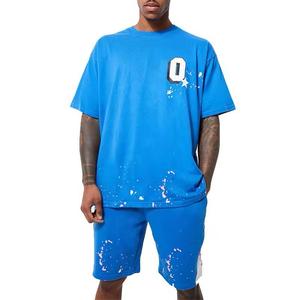 T-shirts et shorts surdimensionnés à manches courtes pour hommes, vêtements de rue 2 pièces à séchage rapide 100% coton - Product Image 5