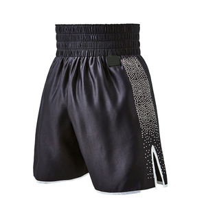 Pantalones cortos de boxeo de artes marciales de material de nailon negro de alta calidad con paneles laterales de diseño de peces y logotipo personalizado a la venta - Product Image 4