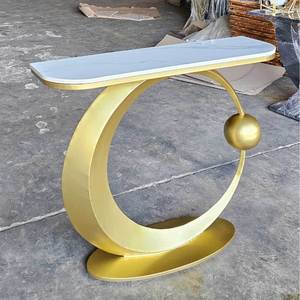 Moon 02 Contemporary Console <b>Table</b> <b>Mirrored</b> Stone Top Iron Frame Convertible for Villa Living Room Hotel Bedroom-Model CST056 - Product Image 5