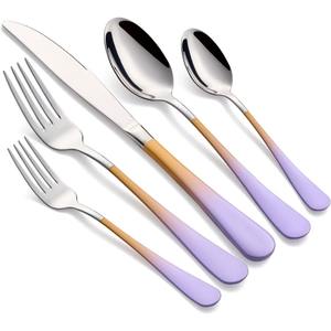 Couverts en acier inoxydable parfaits pour la cuisine, le café de table et la maison couverts à revêtement multicolore manche en bois lot de 4 produits - Product Image 3