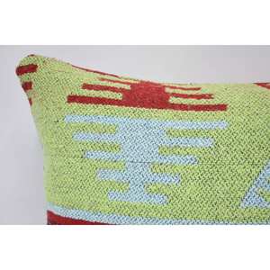 Geometric Green Wool <b>Pillow</b> 12x24 Inches Vintage Print Traditional Design Plain Decorative Cushion Portable Woven Technique - Product Image 2