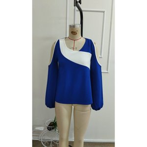 Blouse Janjan en crêpe bicolore à manches longues, décolleté asymétrique et détails sur les épaules, 38443 - Saks Mavi - Product Image 6