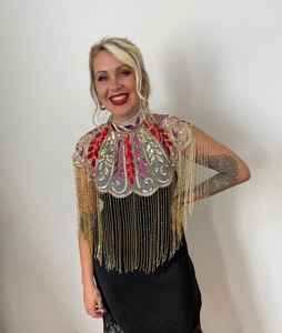 ชุดเดรสเทศกาลเบอร์เลสก์ประดับด้วยลูกปัดเลื่อมปักลายไข่มุกทรงตรงคอสำหรับเทศกาลสง่างาม - Product Image 4