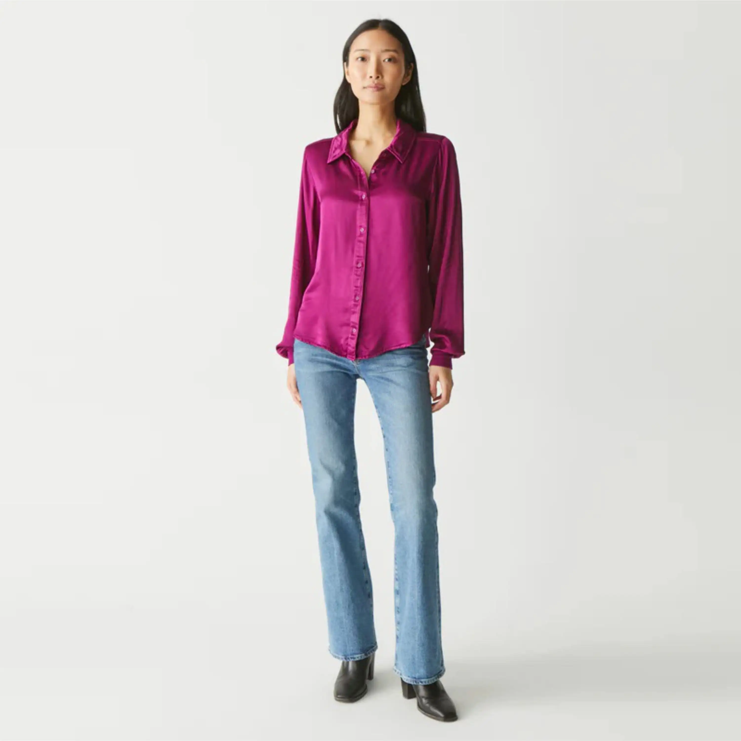 Стильная Женская атласная блузка-гладкая и шелковистая текстура, идеально подходит для профессиональной и повседневной одежды, поставляется в различных оттенках
