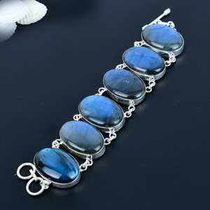 Bracelet à breloques en labradorite bleue, argent sterling 925, bijoux de luxe faits à la main, réglable, cadeau pour femmes - Product Image 4