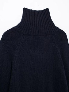 Suéter de punto azul marino elegante a la moda para mujer con bufanda, jerséis de manga larga de cuello alto para mujer, prendas de punto informales para mujer - Product Image 3