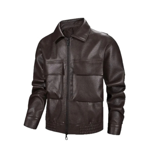 แจ็กเก็ตหนังแคนวาสสำหรับนักขี่จักรยานสำหรับผู้ชายทรงพอดีตัวลำลองเปิดปกโลโก้ด้านหน้าขนาดใหญ่ฤดูใบไม้ร่วงฤดูหนาวสไตล์ใหม่ทันสมัยสไตล์เกาหลี - Product Image 5