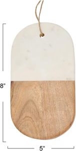 Planche à découper en marbre et bois d'acacia avec lien en jute blanc, planche de service et de découpe bicolore naturelle pour la cuisine et la salle à manger - Product Image 4