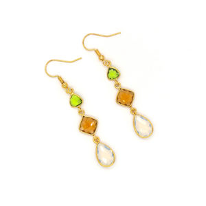 Pendientes Colgantes Hechos a Mano con Forma de Flor Bohemia y Múltiples Piedras Preciosas para Boda |   Peridoto, Citrino, Opalita |   Chapado en Oro de 18K - Product Image 2