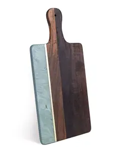 Papan pemotong kayu & marmer warna-warni buatan tangan dengan papan ukiran kayu Solid tepi tetes untuk penggunaan pemotongan daging produk terlaris