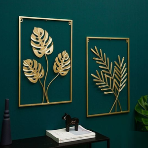 <b>Large</b> Metal Wall Nature <b>Art</b> Gold Metallic Leaf Frame Modern Luxury Wall <b>Art</b> Sculpture Wall Hanging Decor for Living Room - Product Image 2