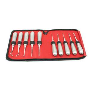 Kit professionnel de 10 élévateurs apicaux droits en acier inoxydable pour chirurgie dentaire et extraction SURGINEXA - Product Image 1