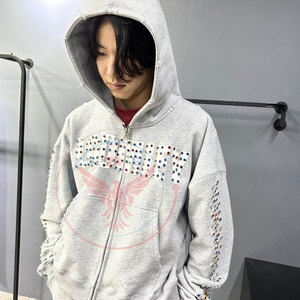 New Design Professional Winter Hooded Rhinestone <b>Tracksuits</b> 100% Cotton Breathable Men's Wholesale Low Price - Product Image 4