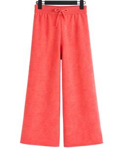 Ensemble pull en tricot rouge corail et pantalon large pour femmes, pull à col montant, vêtements de détente confortables pour l'hiver, fabricant personnalisé OEM - Product Image 2
