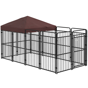PawHut Corralito para perros de metal para exteriores con techo, 282x141x159cm, marrón - Product Image 1