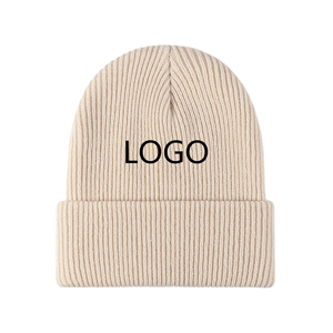 2024 logotipo personalizado al por mayor invierno gorros de punto gorra Unisex adulto fino algodón gorro de punto - Product Image 1